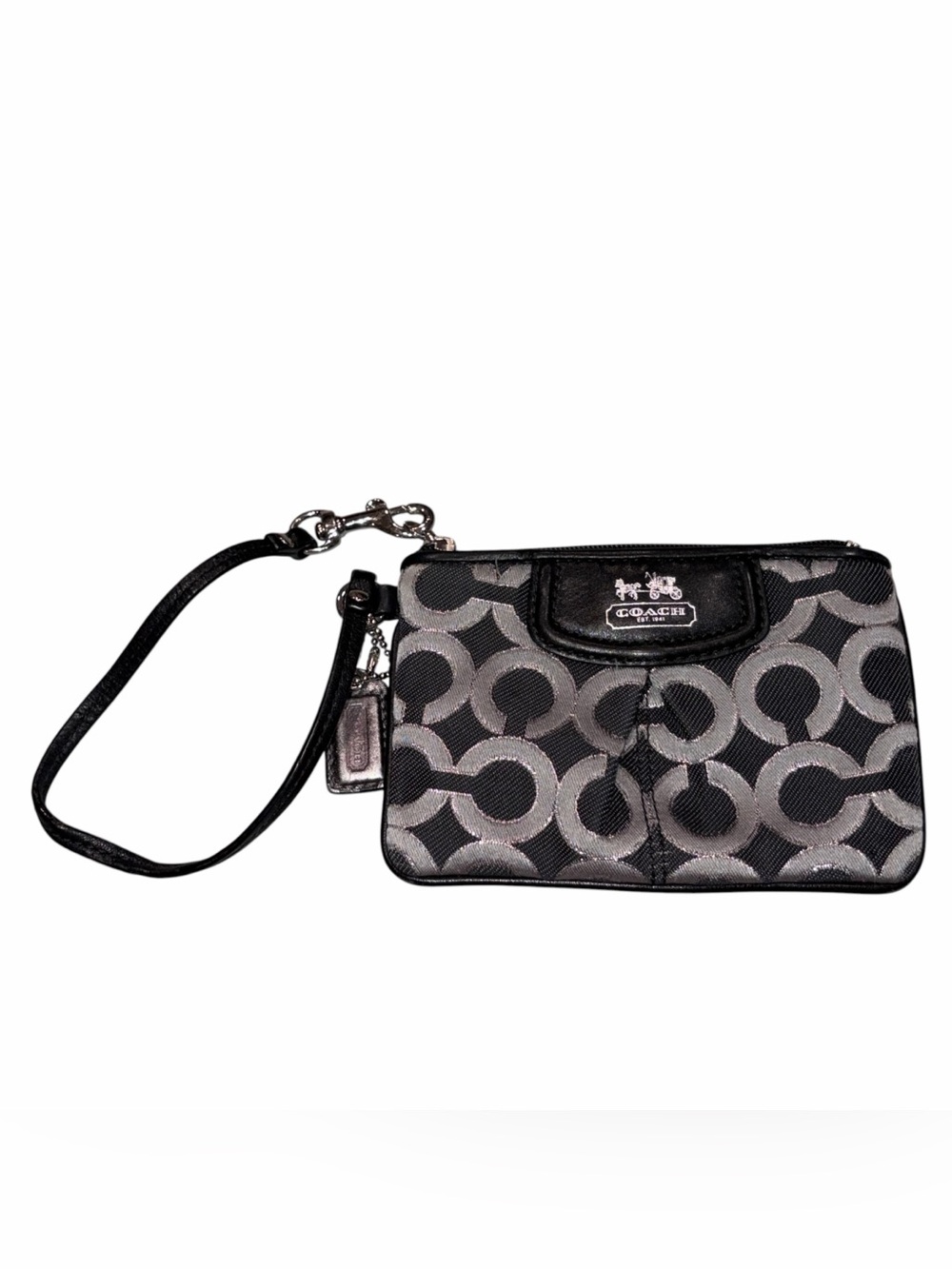 Coach Signature Gray & Black Op Art Wristlet Wallet